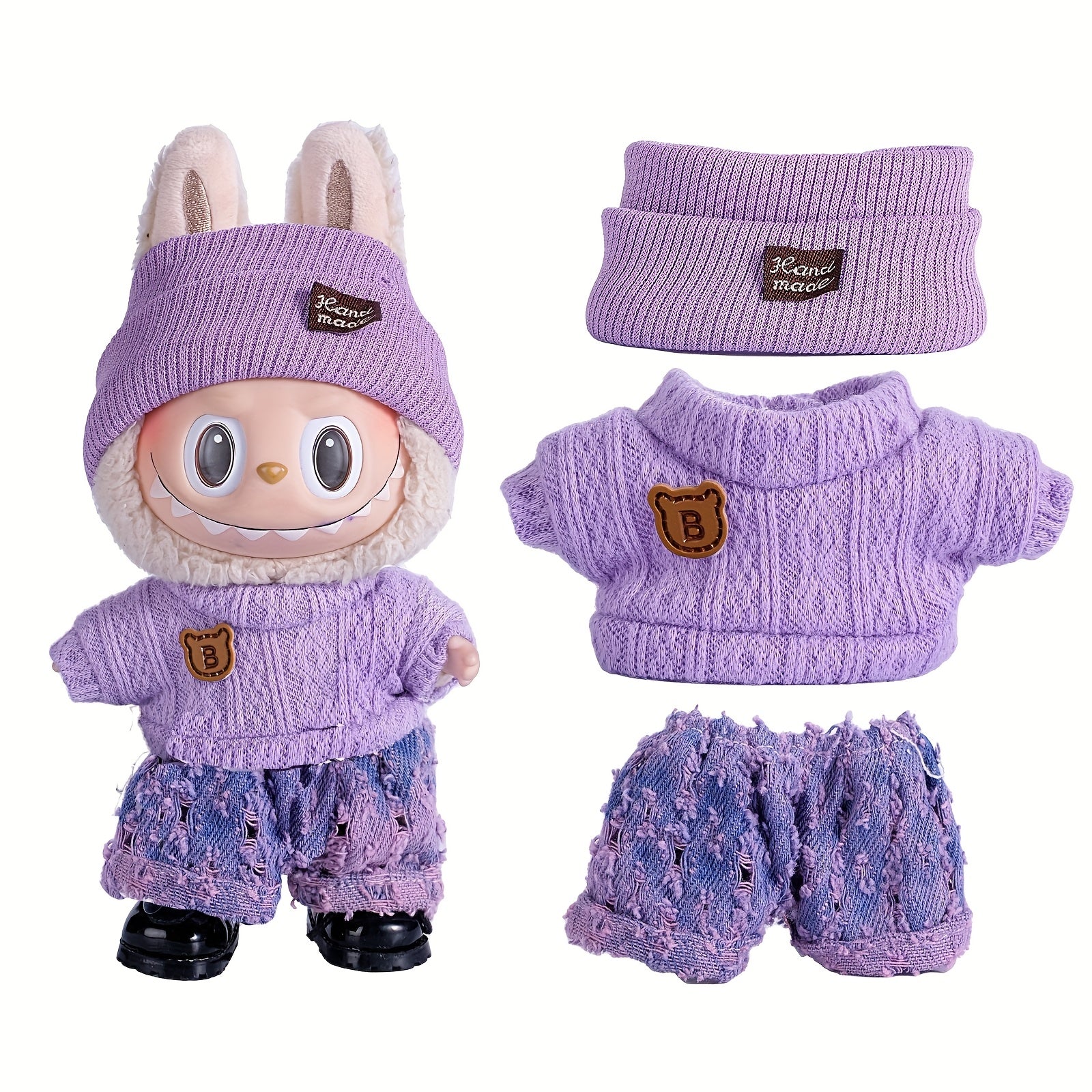 6.69inch Doll Clothes For Labubu With 3 Outfits - Stylish Fisherman Hat & Sweaters & Pants Or Skirt Set For 6.69inch Dolls, Adorable Labubu Accessories For Play & Display (Not Included Shoes & Doll)