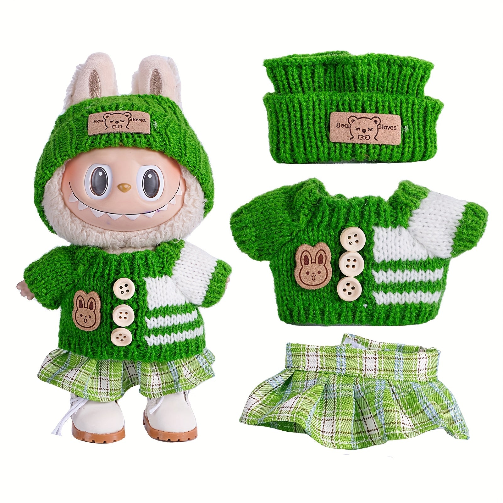 6.69inch Doll Clothes For Labubu With 3 Outfits - Stylish Fisherman Hat & Sweaters & Pants Or Skirt Set For 6.69inch Dolls, Adorable Labubu Accessories For Play & Display (Not Included Shoes & Doll)