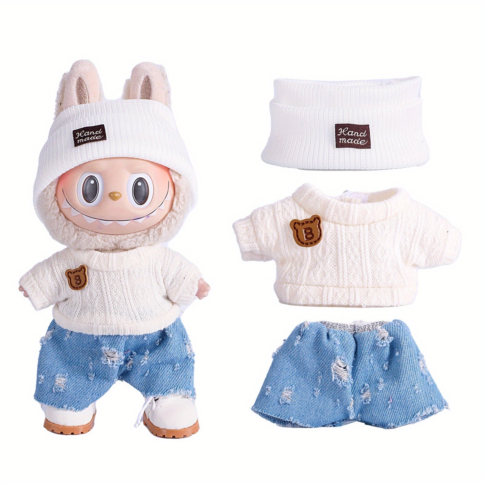 6.69inch Doll Clothes For Labubu With 3 Outfits - Stylish Fisherman Hat & Sweaters & Pants Or Skirt Set For 6.69inch Dolls, Adorable Labubu Accessories For Play & Display (Not Included Shoes & Doll)