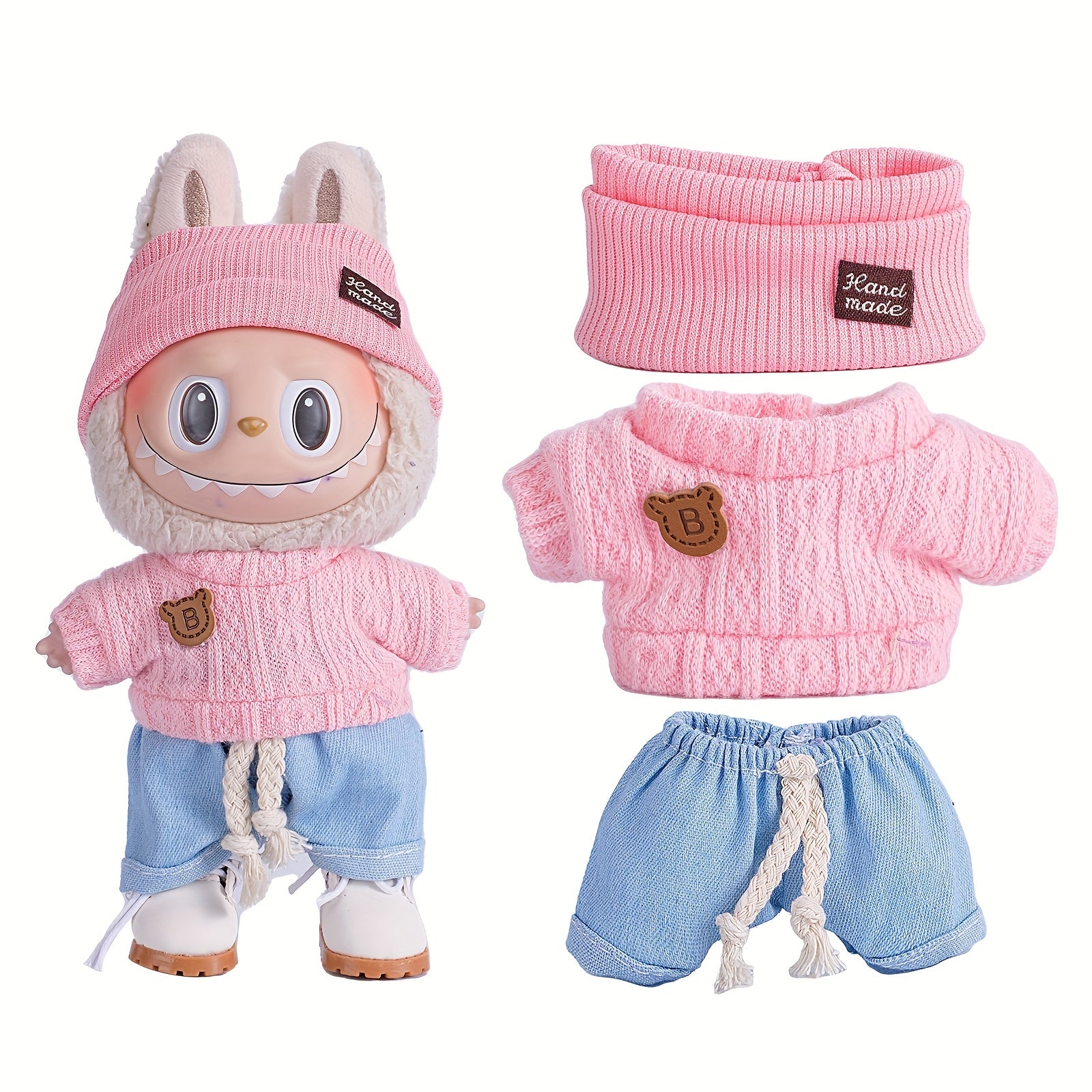 6.69inch Doll Clothes For Labubu With 3 Outfits - Stylish Fisherman Hat & Sweaters & Pants Or Skirt Set For 6.69inch Dolls, Adorable Labubu Accessories For Play & Display (Not Included Shoes & Doll)