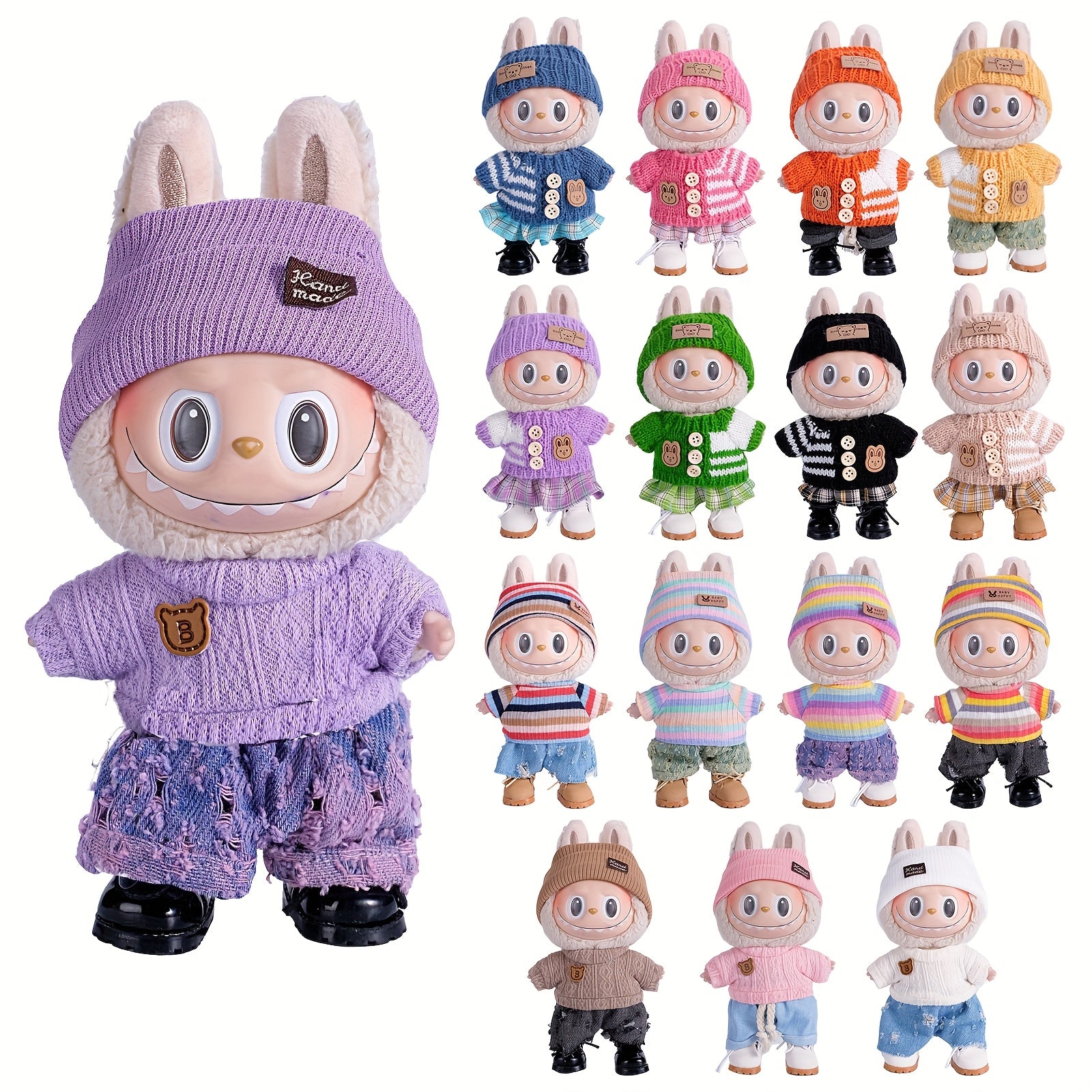 6.69inch Doll Clothes For Labubu With 3 Outfits - Stylish Fisherman Hat & Sweaters & Pants Or Skirt Set For 6.69inch Dolls, Adorable Labubu Accessories For Play & Display (Not Included Shoes & Doll)
