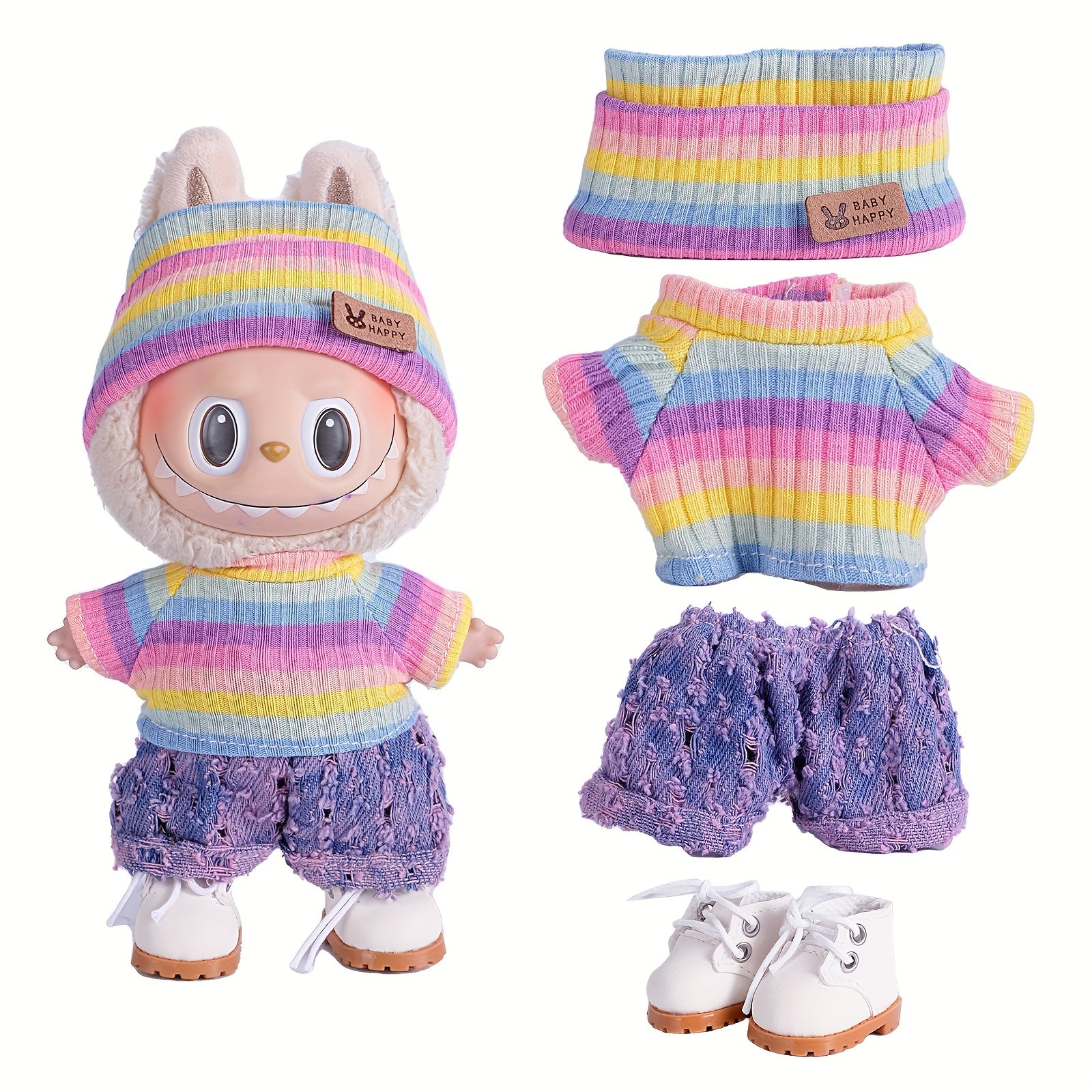 6.69inch Doll Clothes For Labubu With 3 Outfits - Stylish Fisherman Hat & Sweaters & Pants Or Skirt Set For 6.69inch Dolls, Adorable Labubu Accessories For Play & Display (Not Included Shoes & Doll)