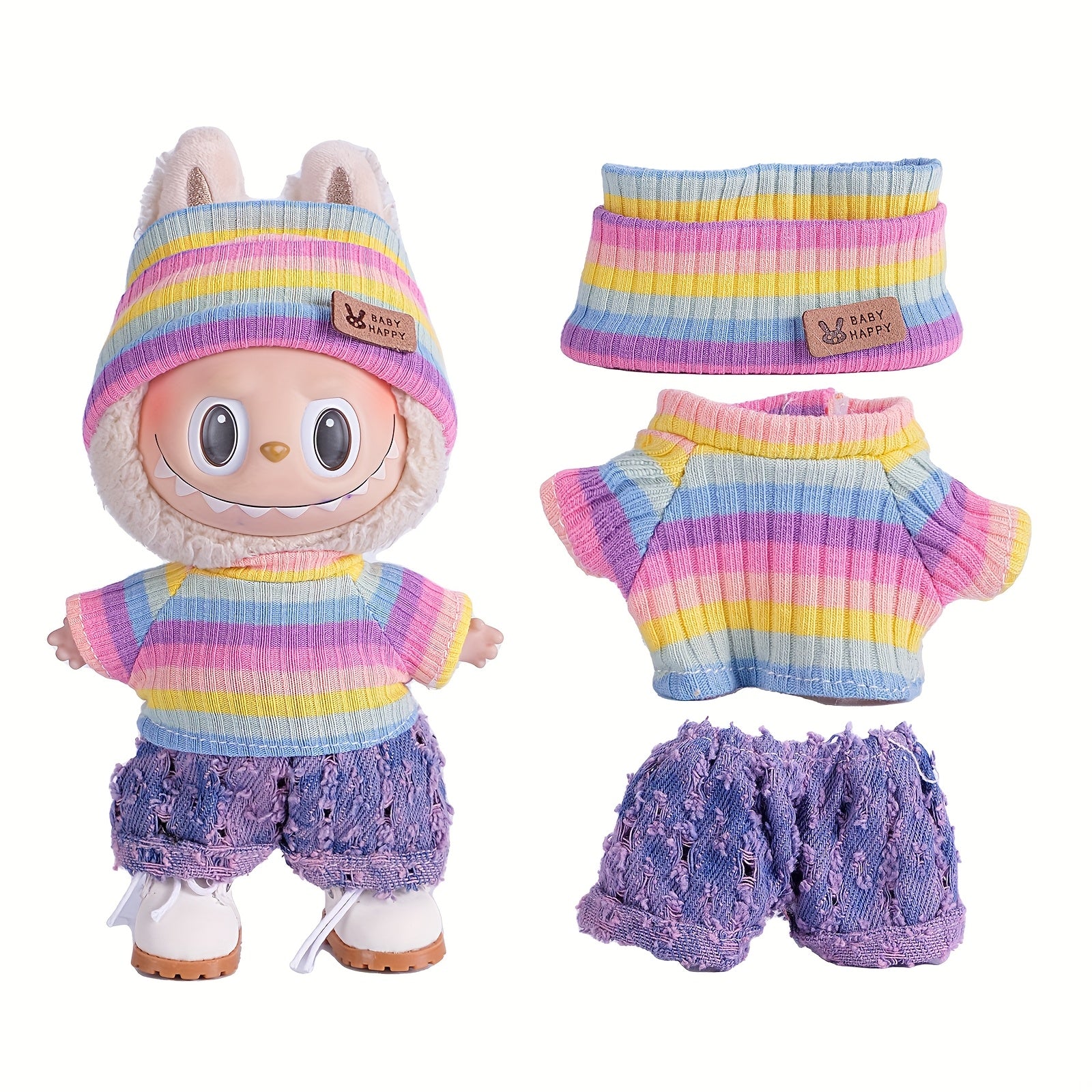 6.69inch Doll Clothes For Labubu With 3 Outfits - Stylish Fisherman Hat & Sweaters & Pants Or Skirt Set For 6.69inch Dolls, Adorable Labubu Accessories For Play & Display (Not Included Shoes & Doll)