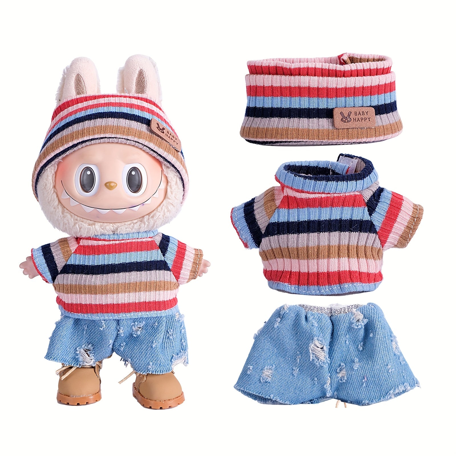 6.69inch Doll Clothes For Labubu With 3 Outfits - Stylish Fisherman Hat & Sweaters & Pants Or Skirt Set For 6.69inch Dolls, Adorable Labubu Accessories For Play & Display (Not Included Shoes & Doll)