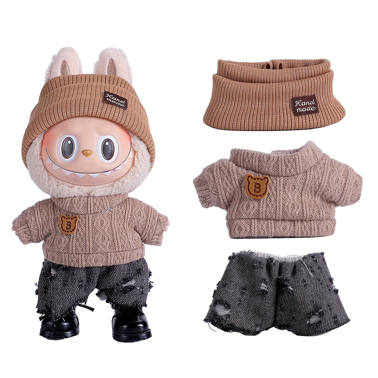 6.69inch Doll Clothes For Labubu With 3 Outfits - Stylish Fisherman Hat & Sweaters & Pants Or Skirt Set For 6.69inch Dolls, Adorable Labubu Accessories For Play & Display (Not Included Shoes & Doll)