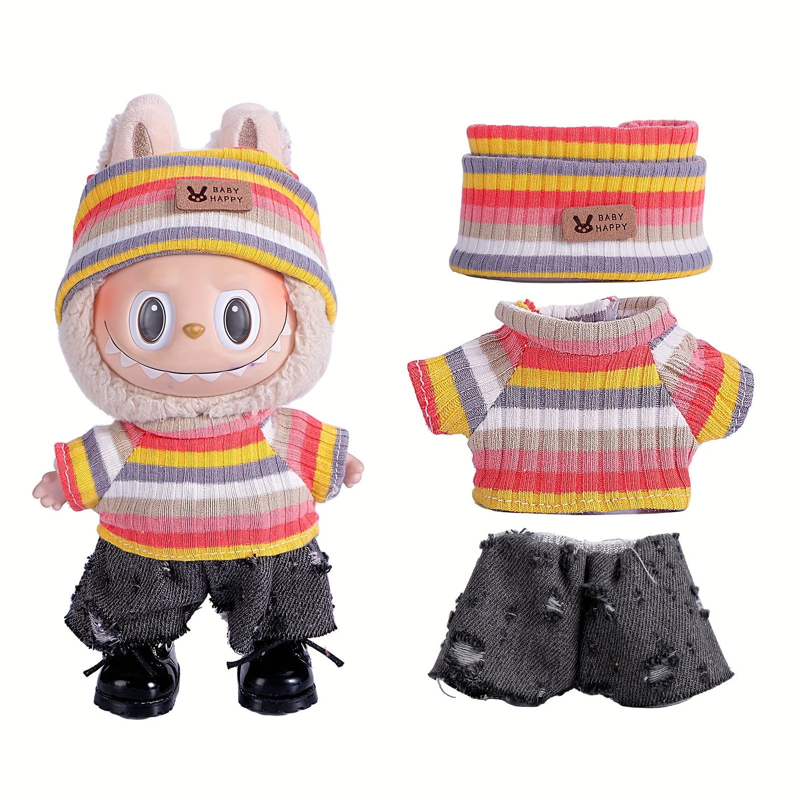 6.69inch Doll Clothes For Labubu With 3 Outfits - Stylish Fisherman Hat & Sweaters & Pants Or Skirt Set For 6.69inch Dolls, Adorable Labubu Accessories For Play & Display (Not Included Shoes & Doll)