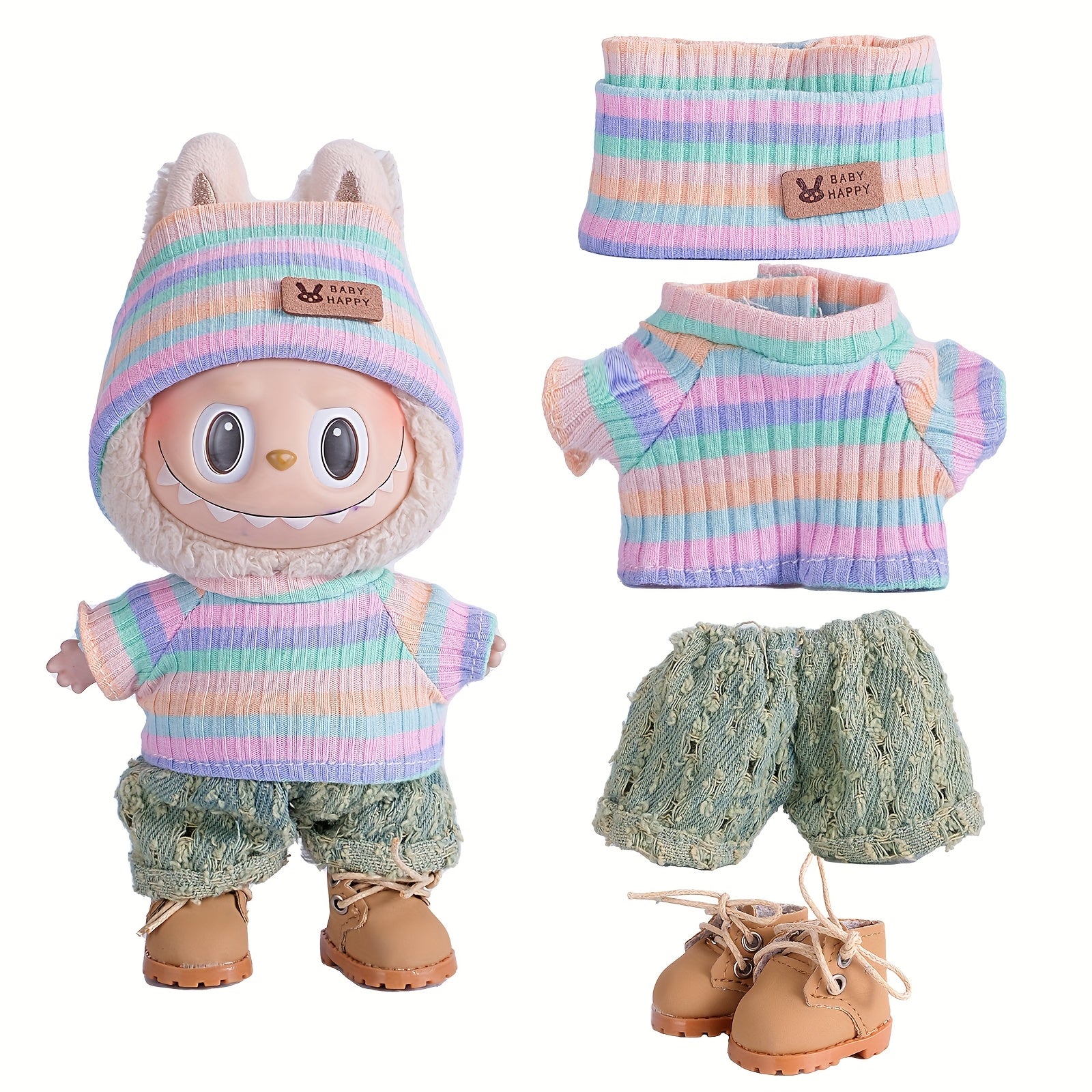 6.69inch Doll Clothes For Labubu With 3 Outfits - Stylish Fisherman Hat & Sweaters & Pants Or Skirt Set For 6.69inch Dolls, Adorable Labubu Accessories For Play & Display (Not Included Shoes & Doll)