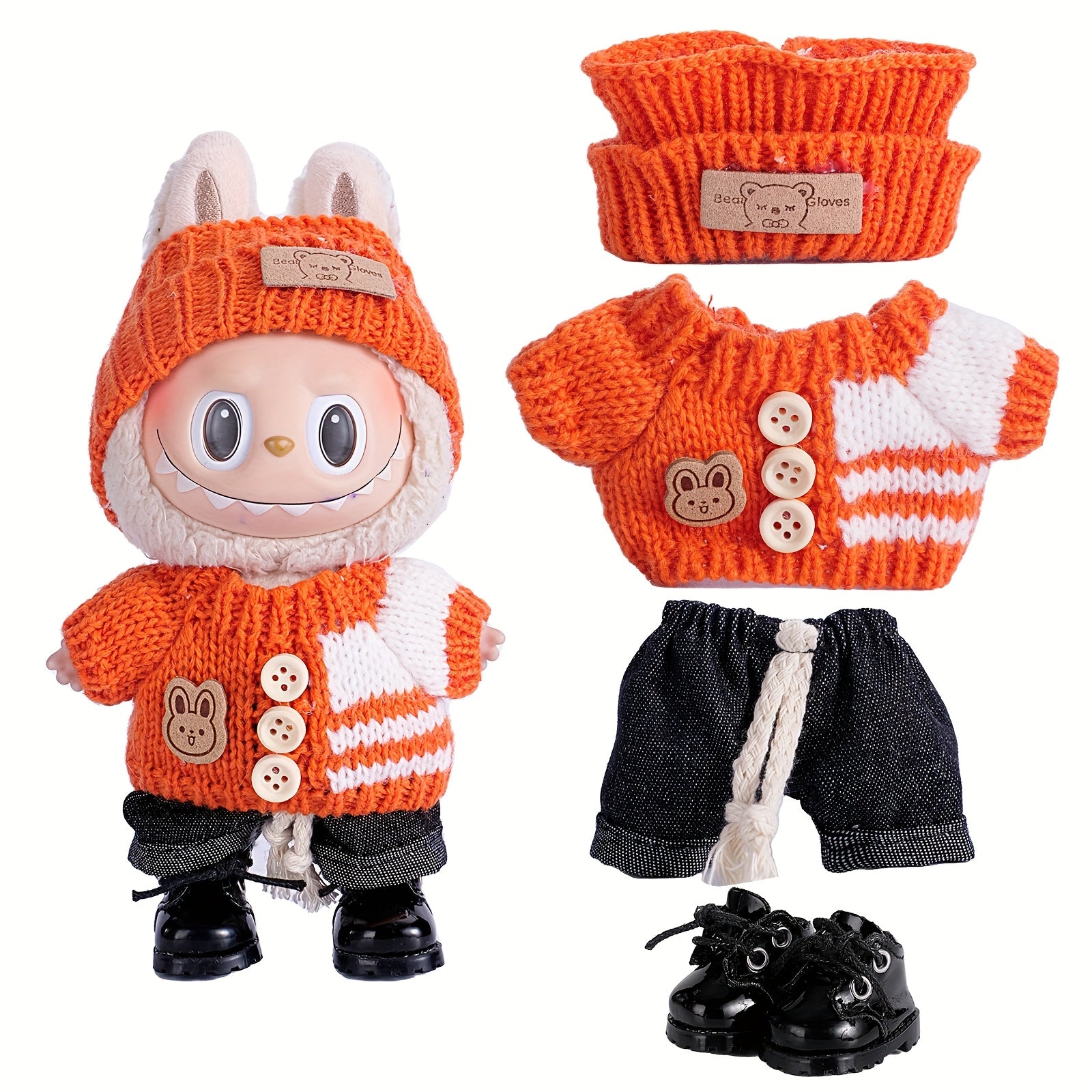 6.69inch Doll Clothes For Labubu With 3 Outfits - Stylish Fisherman Hat & Sweaters & Pants Or Skirt Set For 6.69inch Dolls, Adorable Labubu Accessories For Play & Display (Not Included Shoes & Doll)
