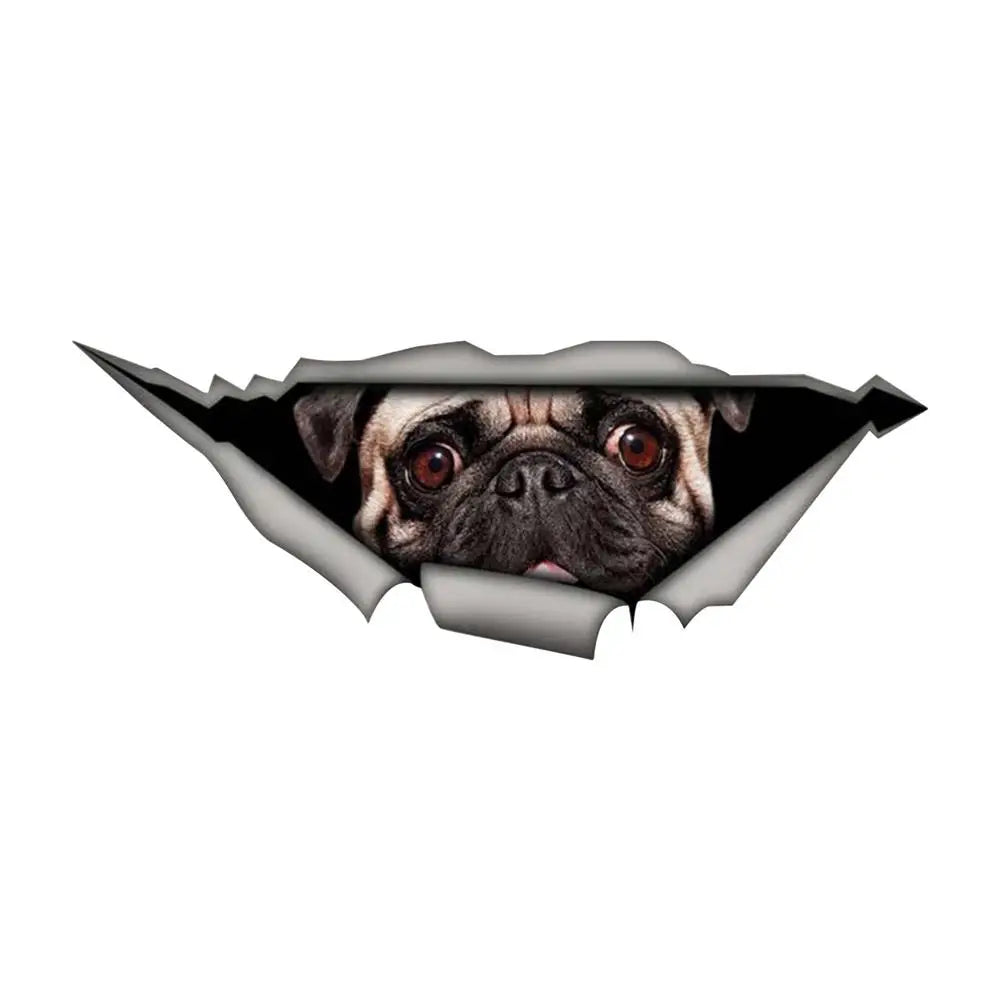 3D Lovely Pet Dog Car Sticker Pug Samoyed Dachshund Dog Torn Metal Sticker Waterproof Car Styling Pet Dog Decal 8x4inch