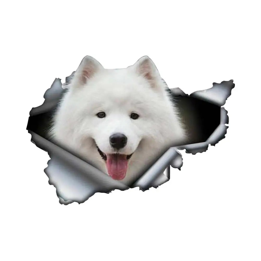 3D Lovely Pet Dog Car Sticker Pug Samoyed Dachshund Dog Torn Metal Sticker Waterproof Car Styling Pet Dog Decal 8x4inch