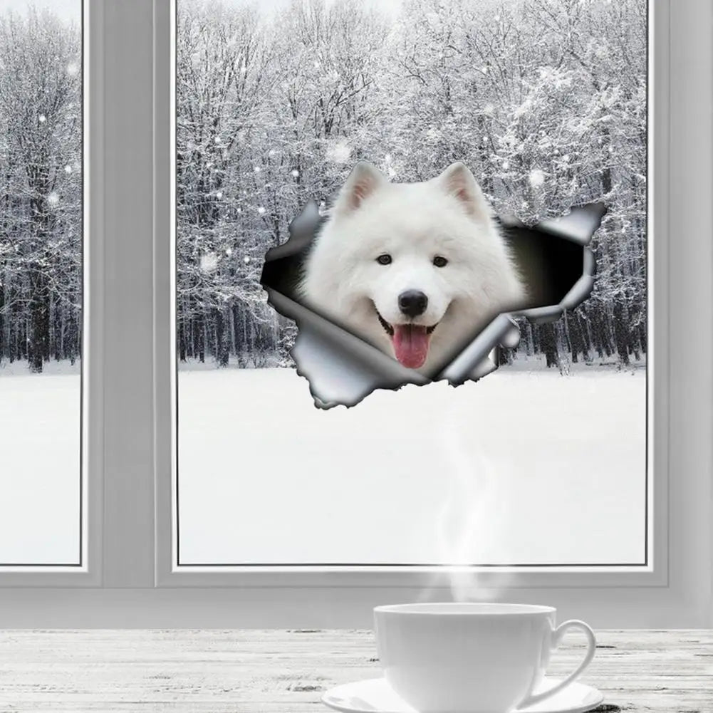 3D Lovely Pet Dog Car Sticker Pug Samoyed Dachshund Dog Torn Metal Sticker Waterproof Car Styling Pet Dog Decal 8x4inch