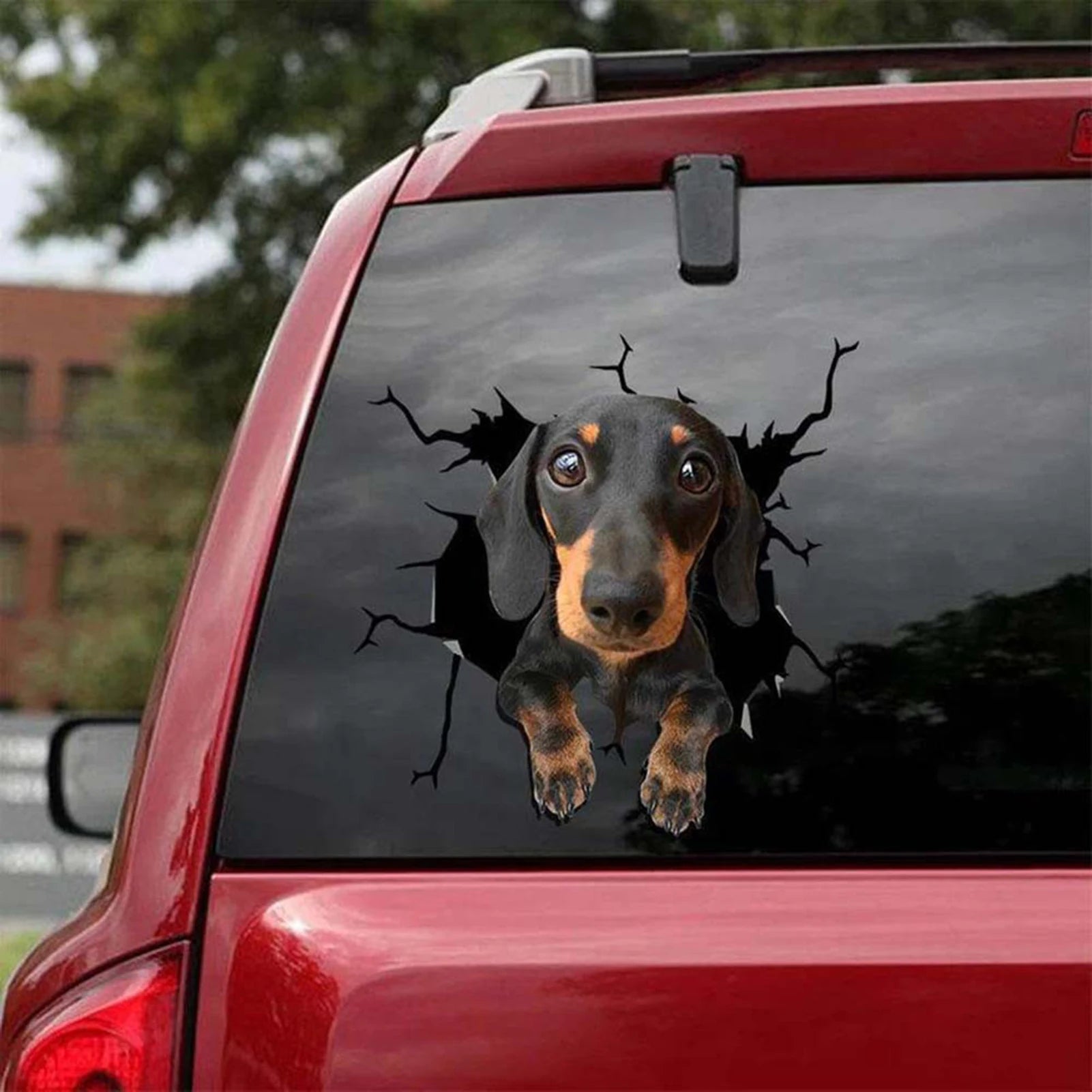 3D Lovely Pet Dog Car Sticker Pug Samoyed Dachshund Dog Torn Metal Sticker Waterproof Car Styling Pet Dog Decal 8x4inch