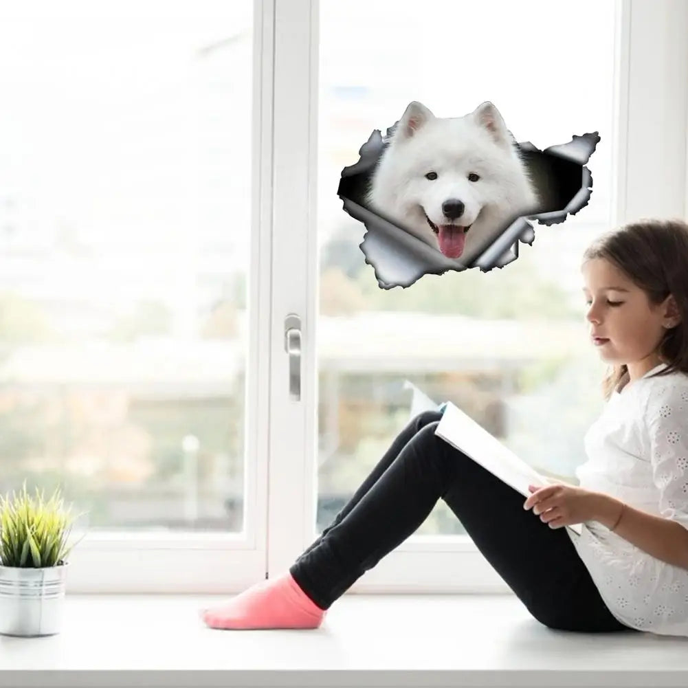 3D Lovely Pet Dog Car Sticker Pug Samoyed Dachshund Dog Torn Metal Sticker Waterproof Car Styling Pet Dog Decal 8x4inch