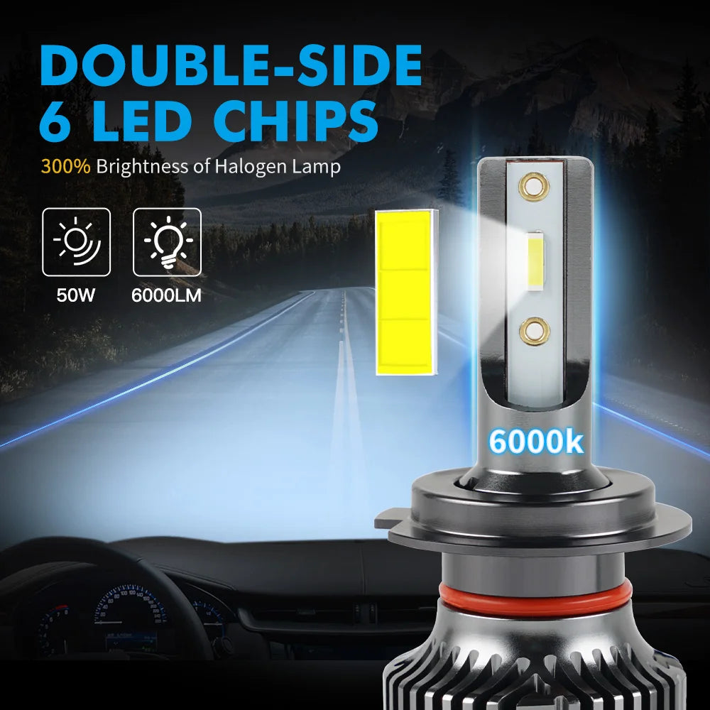 BEVINSEE H7 H1 LED Headlight Bulbs H4 9004 9007 9008 Hi-Lo Beam H11 H3 HB3 9005 HB4 9006 880 881 LED Fog Lights 50W 6000LM 12V