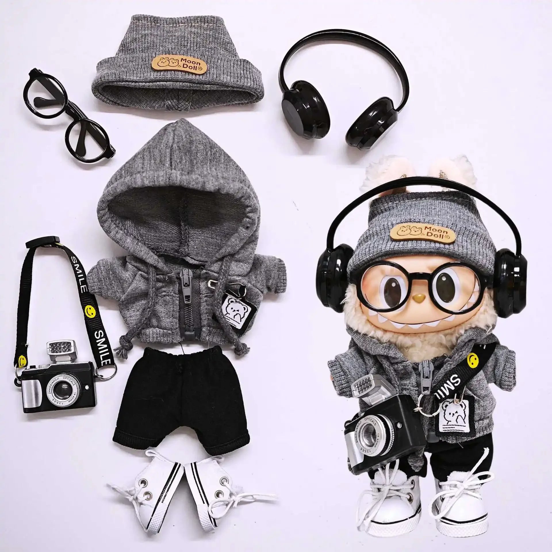 Labubu Doll Clothes Set,Purely Handmade,Street Style,DollClothes,DollAccessories,Sweater,Winter Hat,Earphones,Camera,HighQuality