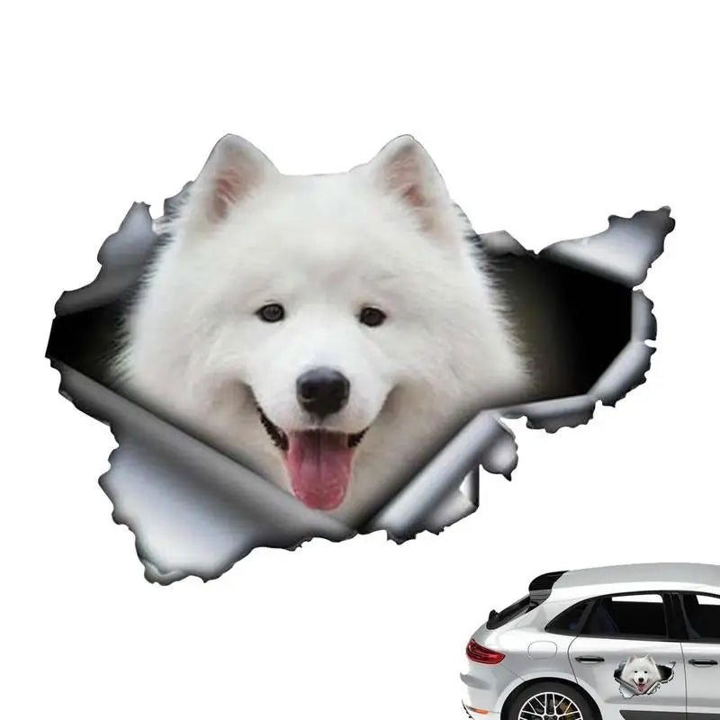 3D Lovely Pet Dog Car Sticker Pug Samoyed Dachshund Dog Torn Metal Sticker Waterproof Car Styling Pet Dog Decal 8x4inch