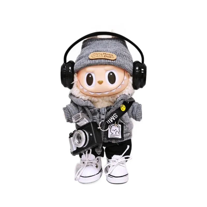 Labubu Doll Clothes Set,Purely Handmade,Street Style,DollClothes,DollAccessories,Sweater,Winter Hat,Earphones,Camera,HighQuality