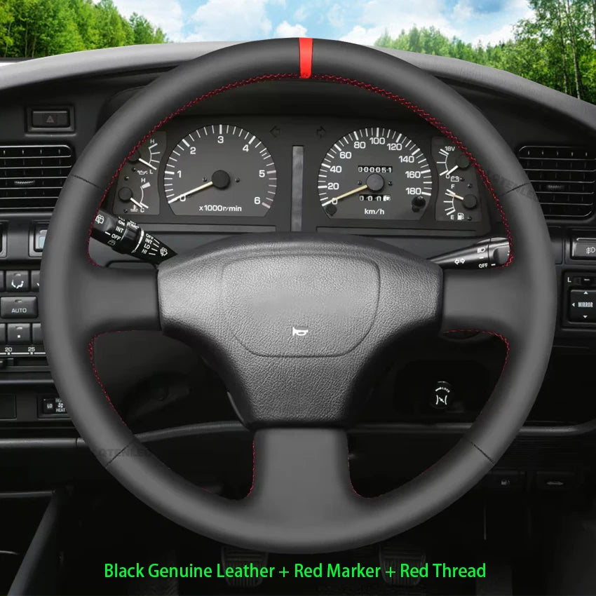 Black Faux Leather Car Steering Wheel Cover For Toyota Land Cruiser 80 Series 1990-1997