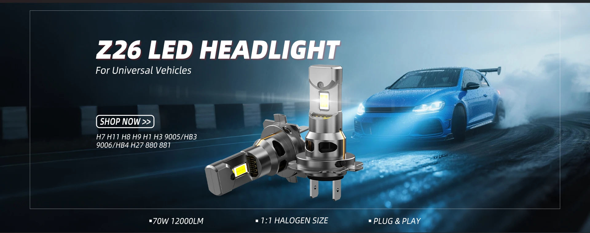 BEVINSEE H7 H1 LED Headlight Bulbs H4 9004 9007 9008 Hi-Lo Beam H11 H3 HB3 9005 HB4 9006 880 881 LED Fog Lights 50W 6000LM 12V