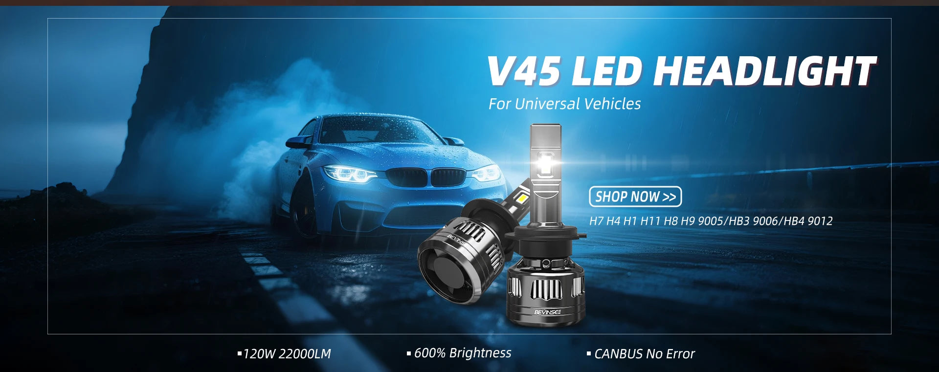BEVINSEE H7 H1 LED Headlight Bulbs H4 9004 9007 9008 Hi-Lo Beam H11 H3 HB3 9005 HB4 9006 880 881 LED Fog Lights 50W 6000LM 12V