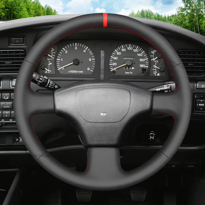 Black Faux Leather Car Steering Wheel Cover For Toyota Land Cruiser 80 Series 1990-1997