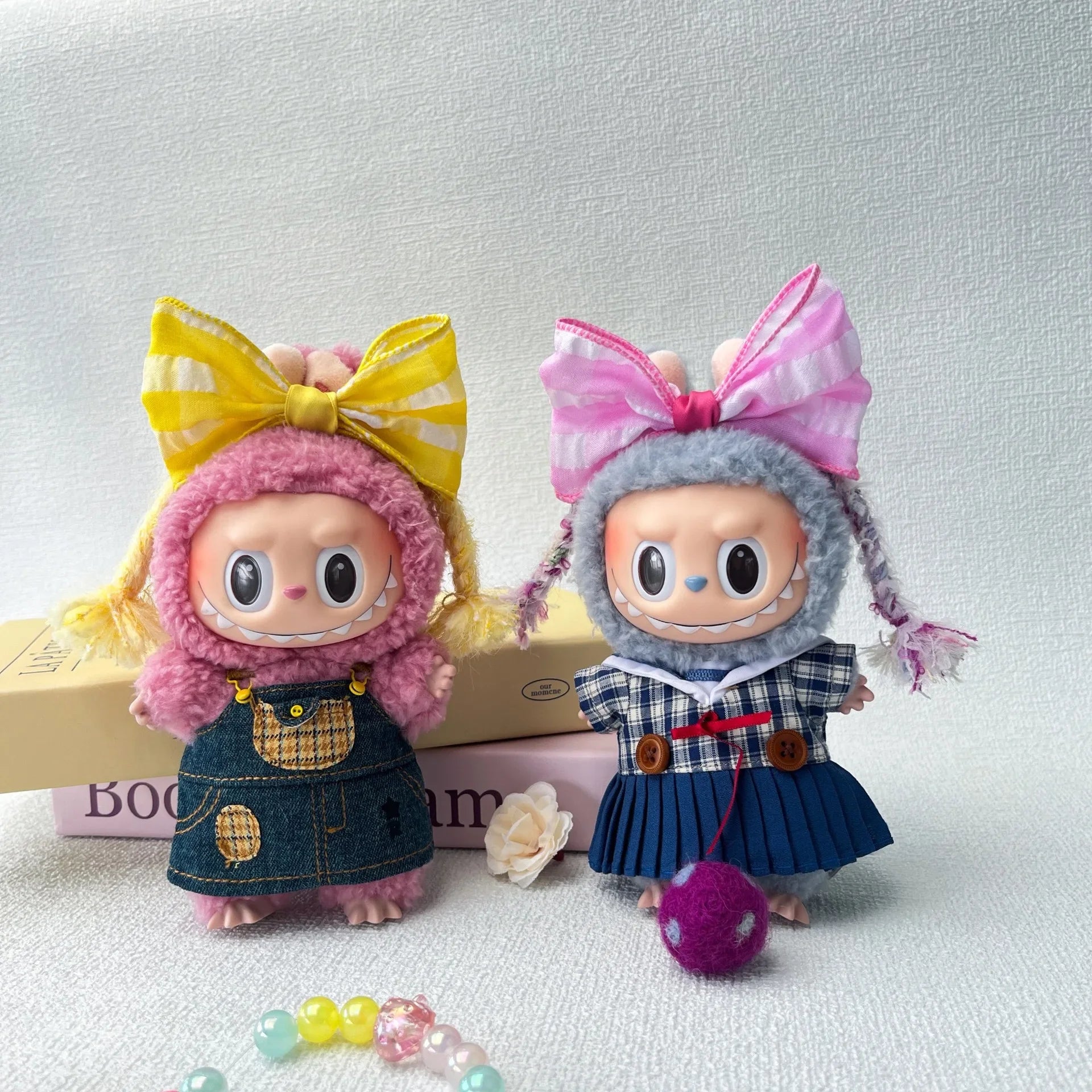 Labubu 3.0 Big Into Energy Doll Bow Decoration Set Macaron Headwear Small Braids & Bowknot Decoration