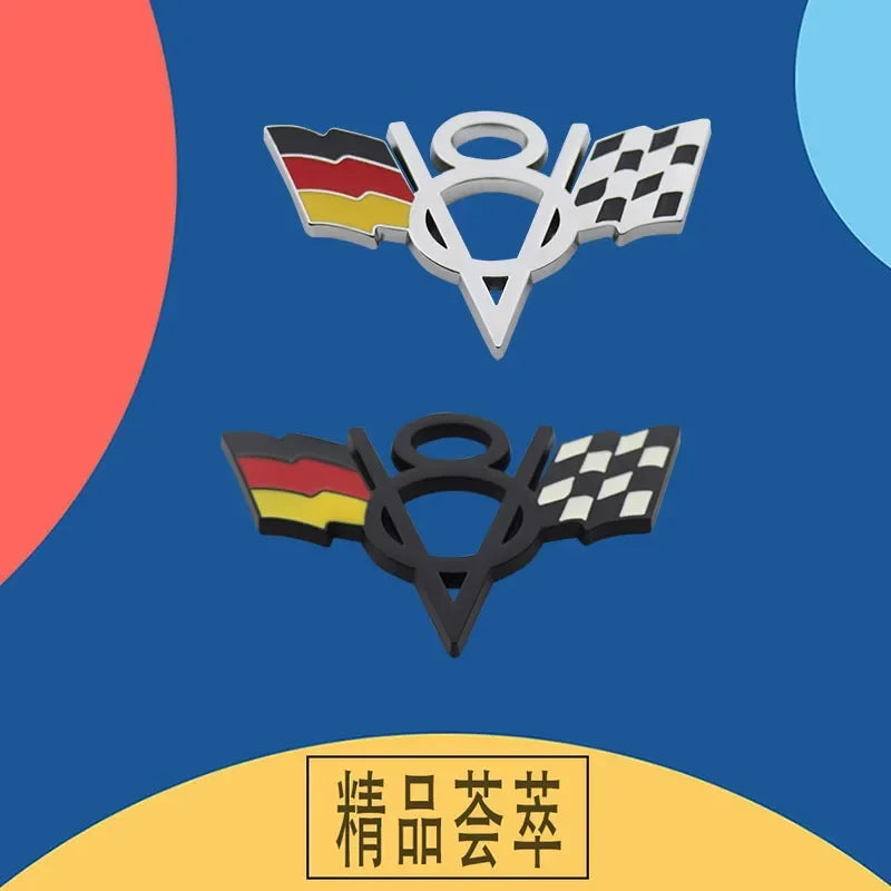 Chrome American flag V8 V 8 Italy UK Germany US National Flag for Fender trunk Rear Bonnet Nameplate Decal Emblem Badge Sticker