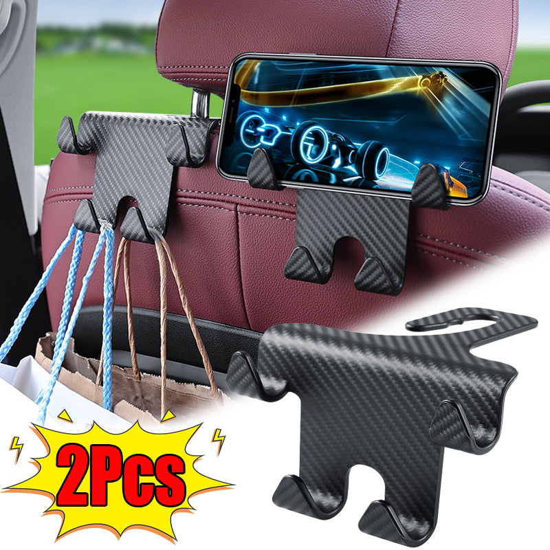 Car Seat Headrest Hook Carbon Fiber Universal Mobile Phone Holder Vehicle Holder Handbag Purse Coat Car Interior Accessories