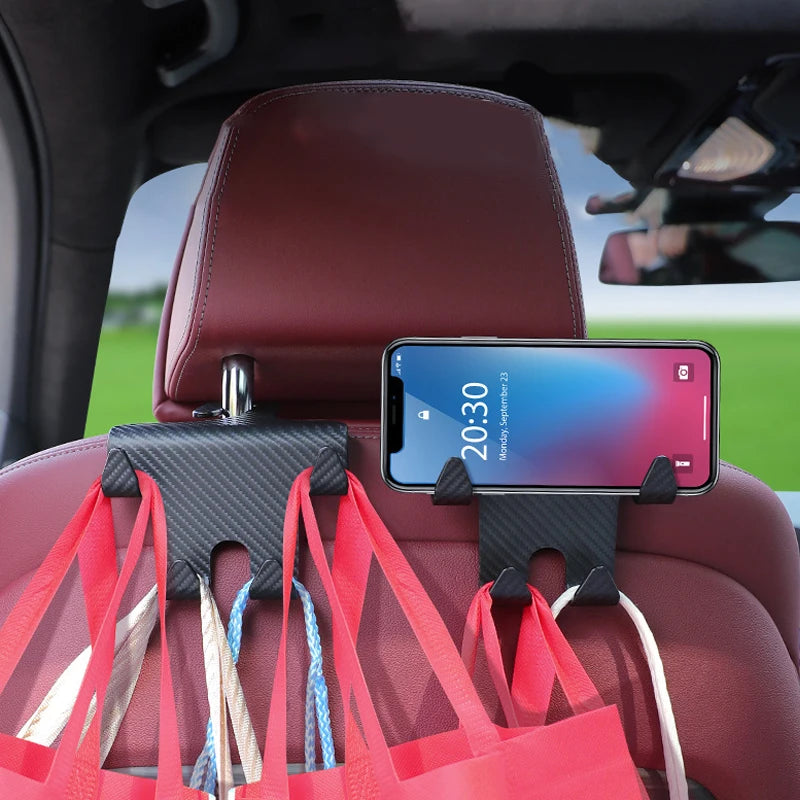 Car Seat Headrest Hook Carbon Fiber Universal Mobile Phone Holder Vehicle Holder Handbag Purse Coat Car Interior Accessories