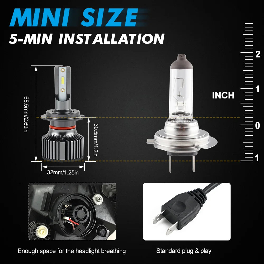 BEVINSEE H7 H1 LED Headlight Bulbs H4 9004 9007 9008 Hi-Lo Beam H11 H3 HB3 9005 HB4 9006 880 881 LED Fog Lights 50W 6000LM 12V