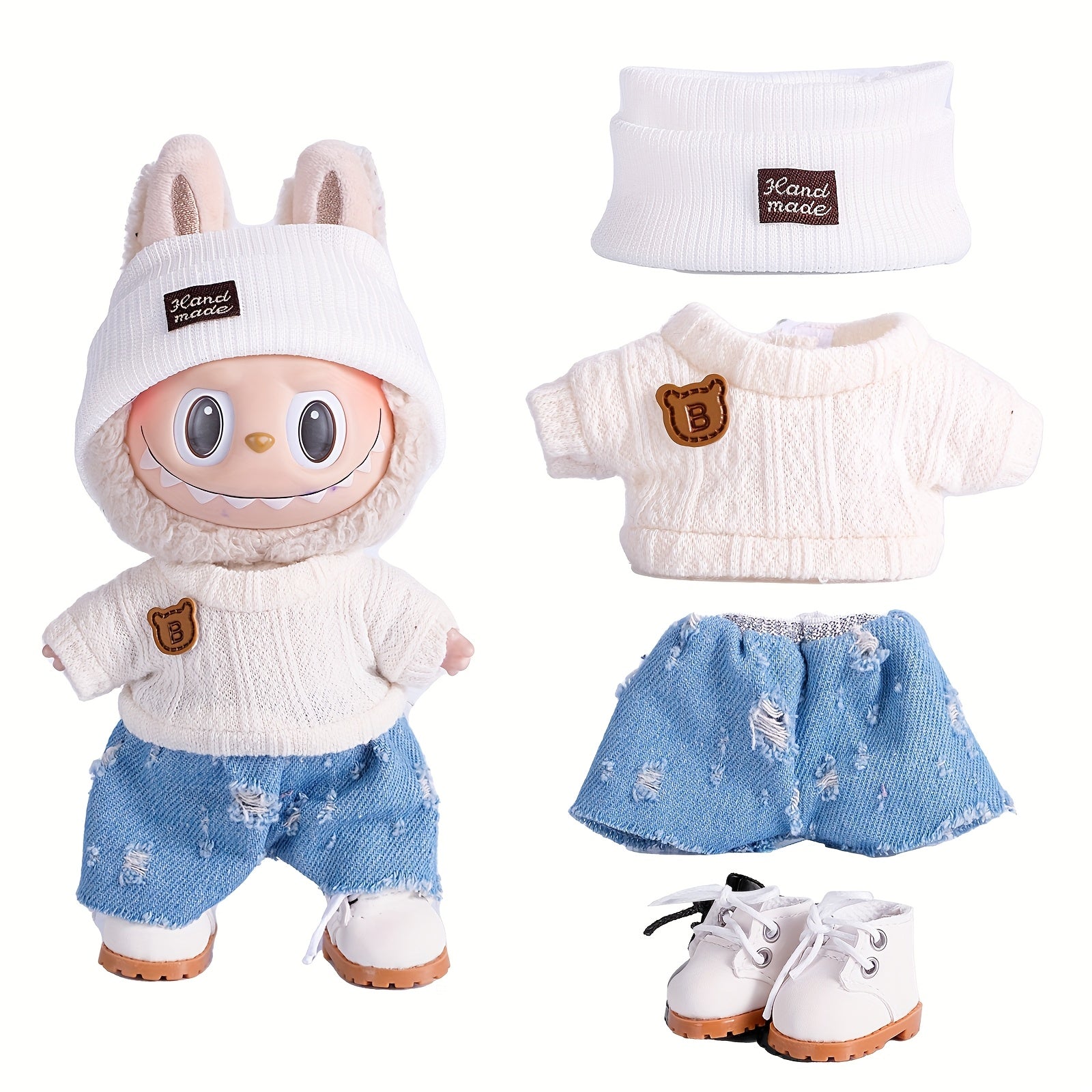 6.69inch Doll Clothes For Labubu With 3 Outfits - Stylish Fisherman Hat & Sweaters & Pants Or Skirt Set For 6.69inch Dolls, Adorable Labubu Accessories For Play & Display (Not Included Shoes & Doll)