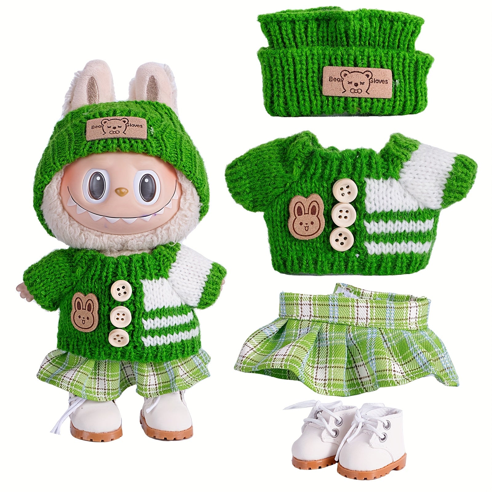 6.69inch Doll Clothes For Labubu With 3 Outfits - Stylish Fisherman Hat & Sweaters & Pants Or Skirt Set For 6.69inch Dolls, Adorable Labubu Accessories For Play & Display (Not Included Shoes & Doll)