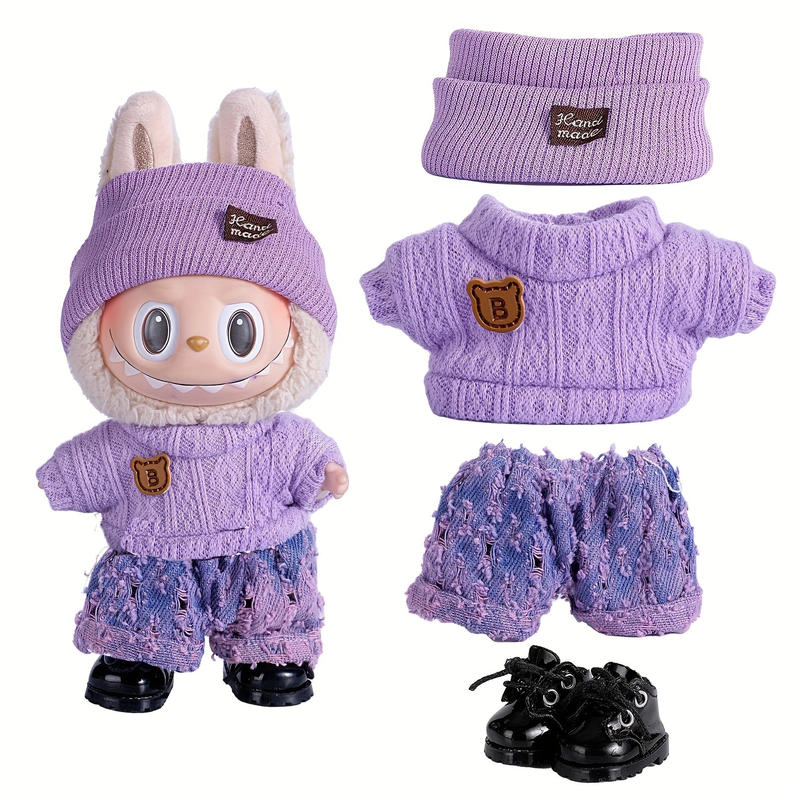 6.69inch Doll Clothes For Labubu With 3 Outfits - Stylish Fisherman Hat & Sweaters & Pants Or Skirt Set For 6.69inch Dolls, Adorable Labubu Accessories For Play & Display (Not Included Shoes & Doll)